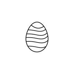Easter egg linear. Vector flat black Easter egg with black wavy lines pattern on white background. Modern illustration for poster, banner, flyer, postcard, spring theme presentation and web design.