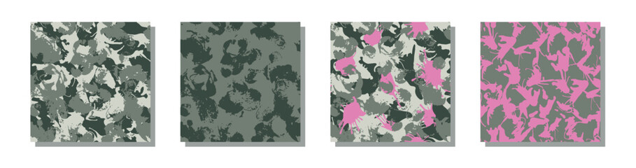 Camouflage seamless pattern set in grey and pink.