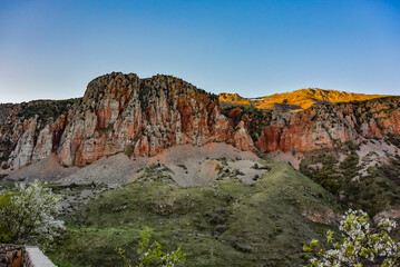 Mountains near the Armenian monastery of Noravank in the morning. At dawn. Armenia.