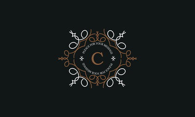 Modern vector logo with letter C. Luxurious elegant ornament. Design examples for cafes, hotels, jewelry, fashion, restaurant