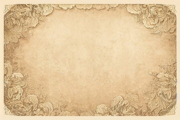 Vintage beige paper texture with floral ornament for background.