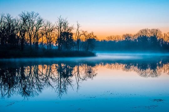 Misty lagoon at sunrise