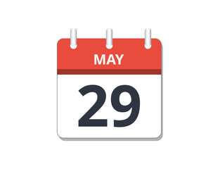 May 29th calendar icon vector. 