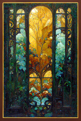 art nouveau stained glass window