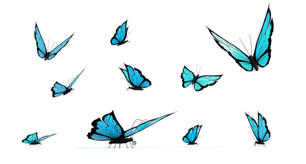 set de papillons bleus sur fond blanc - rendu 3D - obrazy, fototapety, plakaty