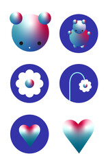 set of modern vector illustrations: teddy bear, flower and heart