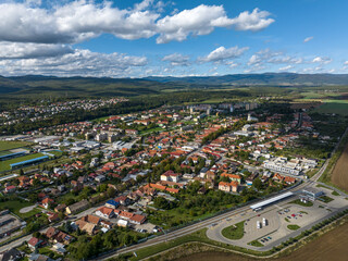 Fototapeta premium Aerial view of the city of Moldava nad Bodvou in Slovakia