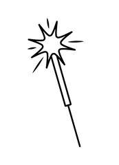 Burning sparkler. Christmas or New year decor element in doodle line style. Hand drawn vector illustration isolated on white background.