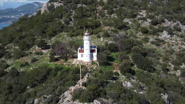 Gelidonya Lighthouse on Lycian Way, Antalya, Turkey. Mediterranean sea and scenic Islands.