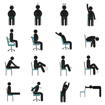 Exercises on chair stick man set. Cut out PNG illustration on transparent background. Clipart drawing....