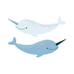 Vector illustration of cute narwhals