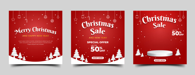 Set of Christmas sale square banner template. Usable for social media post, card, and web ad.