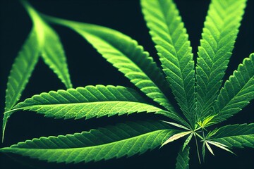 hemp leaf on black background