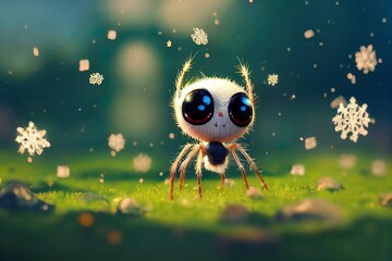 Fototapeta premium Fantasy style cute spider with big blue eyes