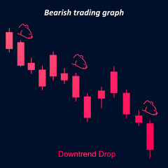 Fototapeta premium Bearish trading graph with downtrend drop candlesticks chart cryptocurrency trading concept vector