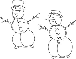 Snowman in a hat. Christmas decoration. Family entertainment for children building a snowman. Continuous line drawing. Vector illustration