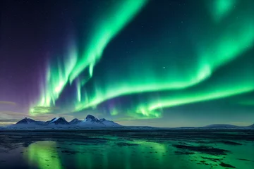 Zelfklevend Fotobehang Noorderlicht aquamarine aurora borealis against the dark sky