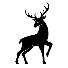 Black silhouette deer on white background. Vector illustration.