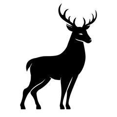 Black silhouette deer on white background. Vector illustration.