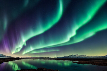 aquamarine aurora borealis against the dark sky