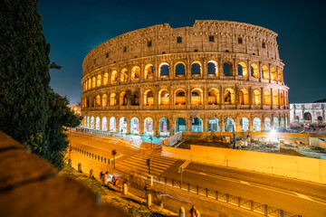 Colosseum by night , the largest ancient amphitheatre ever built - 544171741