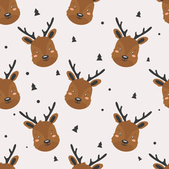 Obraz premium Seamless vector pattern. Deer head and elements. cartoon style