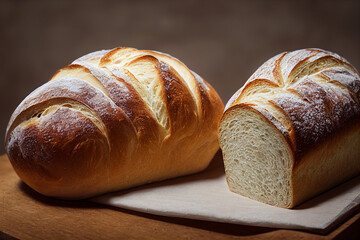 fresh bread is lying on a wooden board