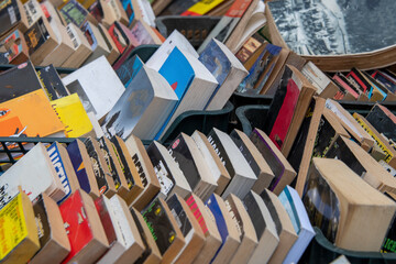 Arrangement of books to sell at the flea market