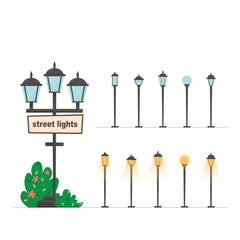 Street lights. City constructor. Vector set. Isolated elements. Cartoon style