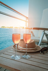 Luxury drink on table of cruise ship balcony.