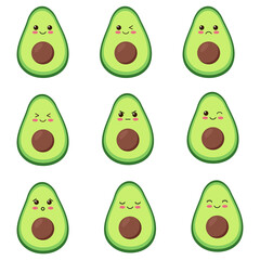 set of avocado stickers with different emotions vector