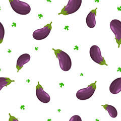 Eggplant pattern with leaves, vector