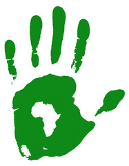 An isolated green hand print with the map of Africa
