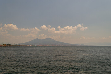 mount vesuvius and the sea at sunset, naples, italy