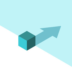 Isometric cube, arrow shaped shadow. Growth, personal development, hidden power, inner strength, dream and ambition concept. Flat design. EPS 8 vector illustration, no transparency, no gradients