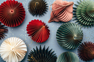 Trendy decorative paper Christmas tree baubles, DIY project, Organic Modern Design, Hanging Festive...