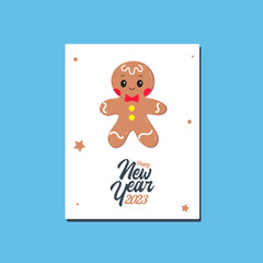 Christmas card with gingerbread, vector, new year 2023	