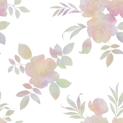 Fototapeta premium abstract bouquet for design, seamless pattern. watercolor flowers with leaves on a white background.