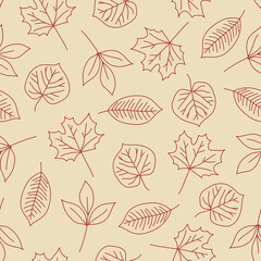 Outlines of Scattered Fall Leaves Surface Design Textiles Seamless Repeat Pattern Design  