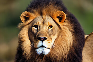 face of a male lion close up