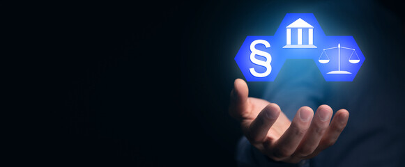 Paragraph, scales and courthouse icon.