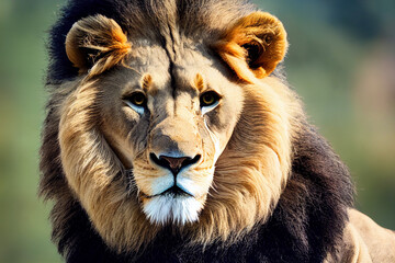 face of a male lion close up