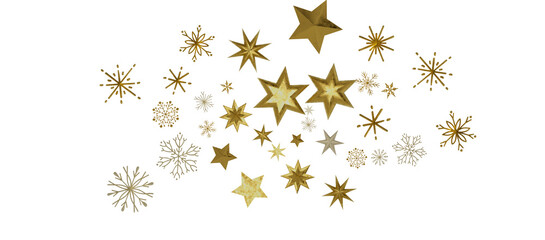 A gray whirlwind of golden snowflakes and stars. New