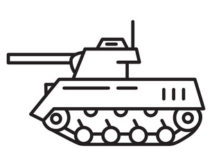 Military vehicle with gun. Armored vehicle.Weapons for modern warfare. Tank outline simple icon.Outline vector illustration.Isolated on white background.
