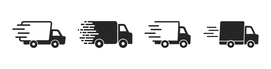 Delivery truck icon Fast delivery truck. Delivery service icon. Express shipping. Cargo van moving fast. Vector illustration.