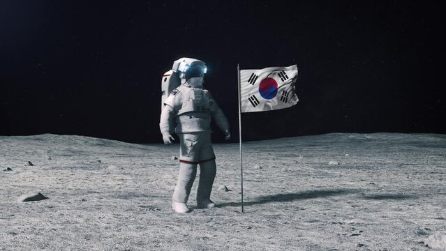 South Korea flag waving in the wind on a beautiful landscape. Blue sky. 4K HD. Stunning image.