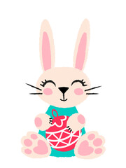 New Year's hare, the symbol of the Chinese horoscope 2023. A rabbit with a Christmas ball. Cartoon cute bunny. Flat style, modern design for postcards, invitations, posters, backgrounds
