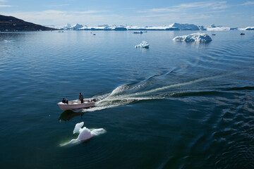 Power Boat and Glacier, Disko Bay, Greenland