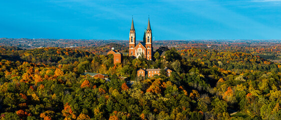 Holy Hill Fall Foliage Drone Pano