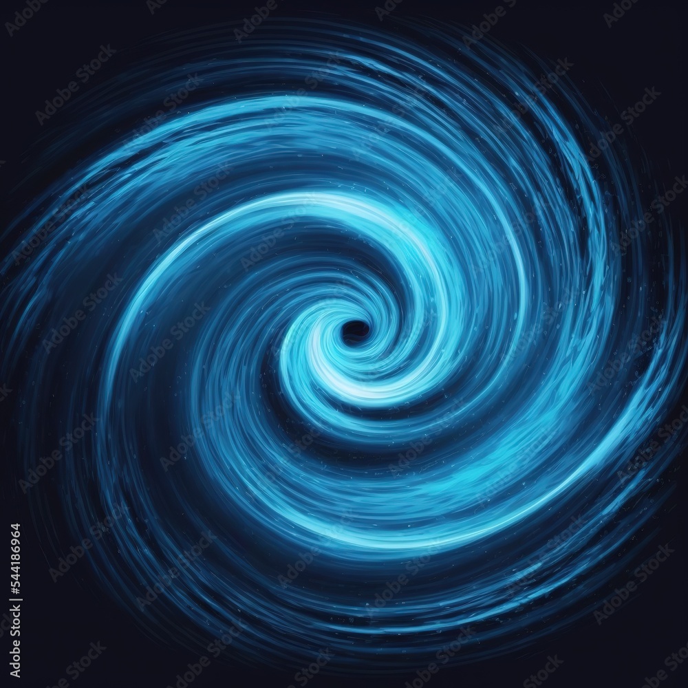Poster blue swirls in the form of a funnel on a dark background 3d illustration